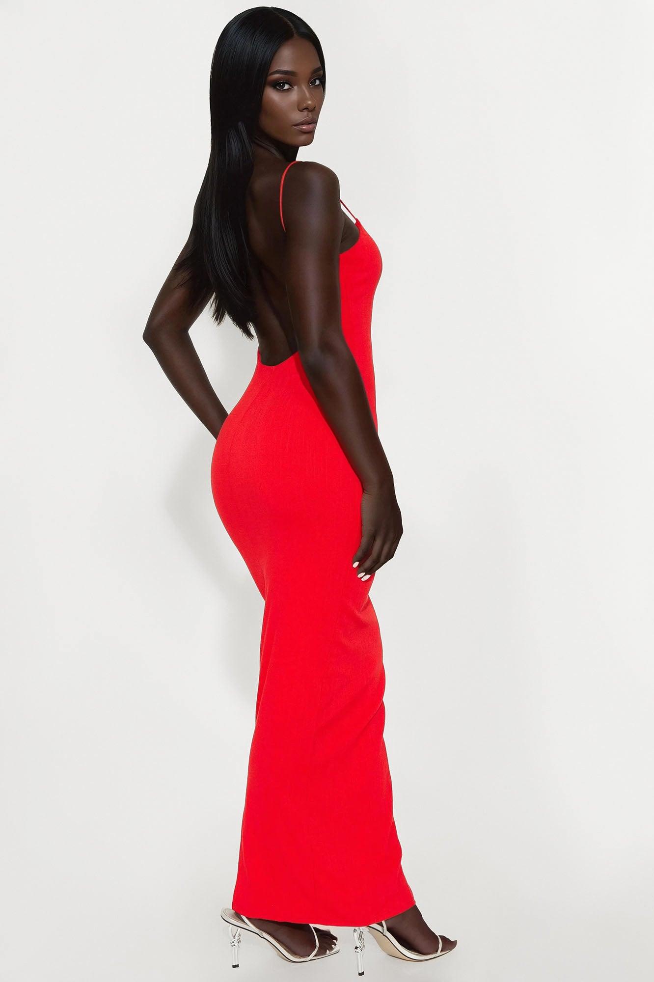 Lana Backless Stretch Linen Maxi Dress - Red Female Product Image