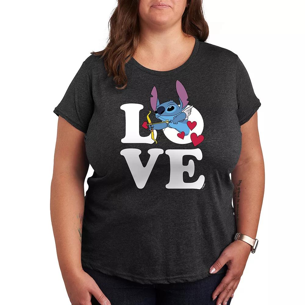 Disneys Lilo & Stitch Plus Love Cupid Graphic Tee, Womens Heather Grey Product Image