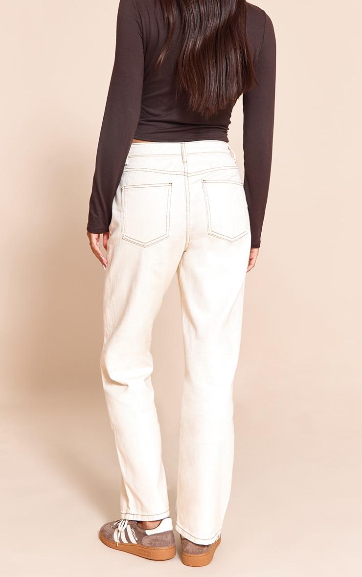 Ecru High Waist Straight Leg Jeans Product Image