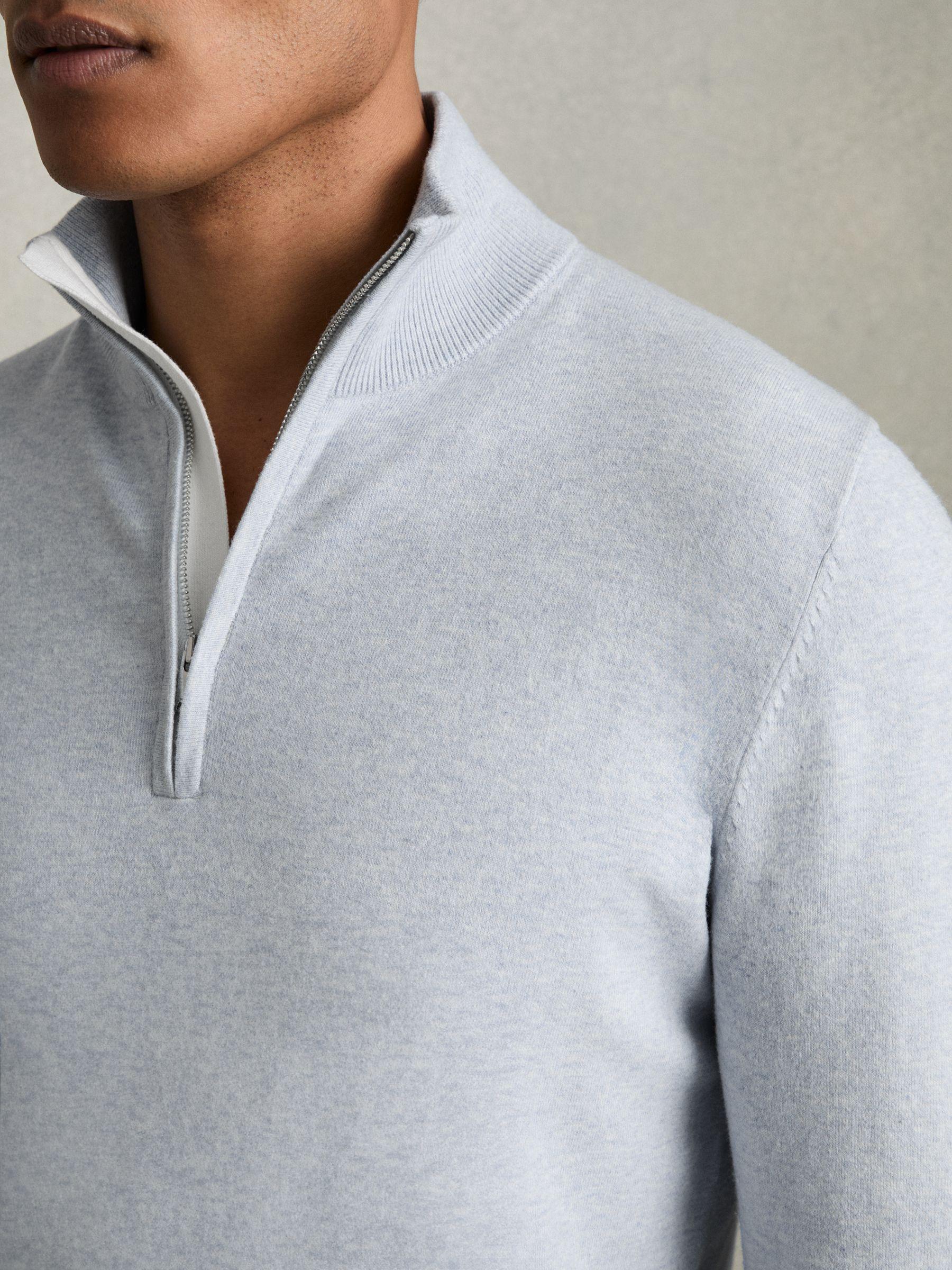 Cotton-Blend Half-Zip Jumper in Soft Blue Product Image