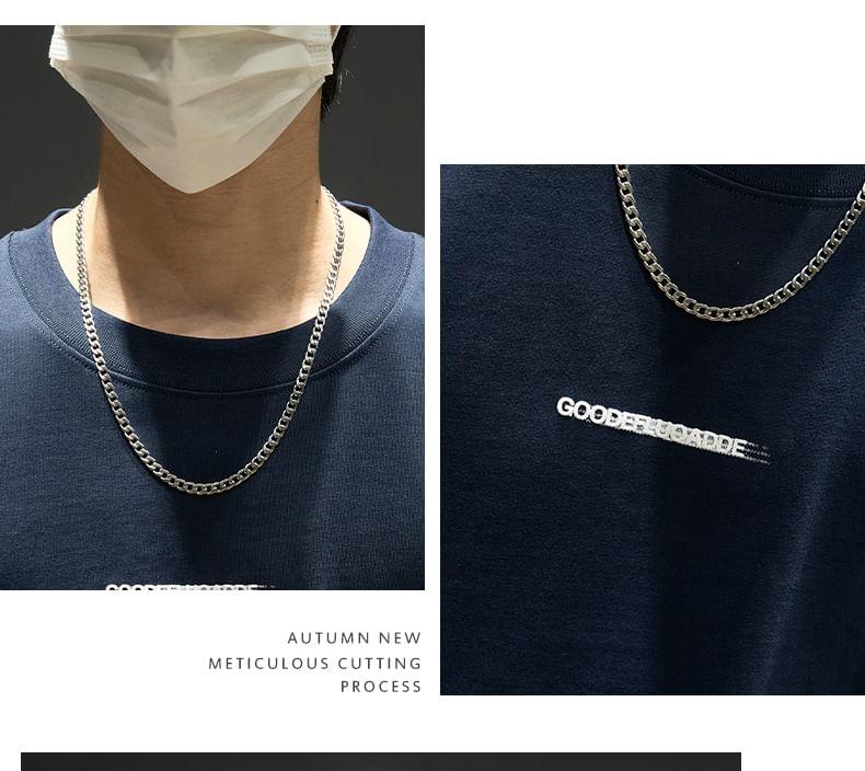 Short-Sleeve Round Neck Lettering Embroidered T-Shirt Product Image