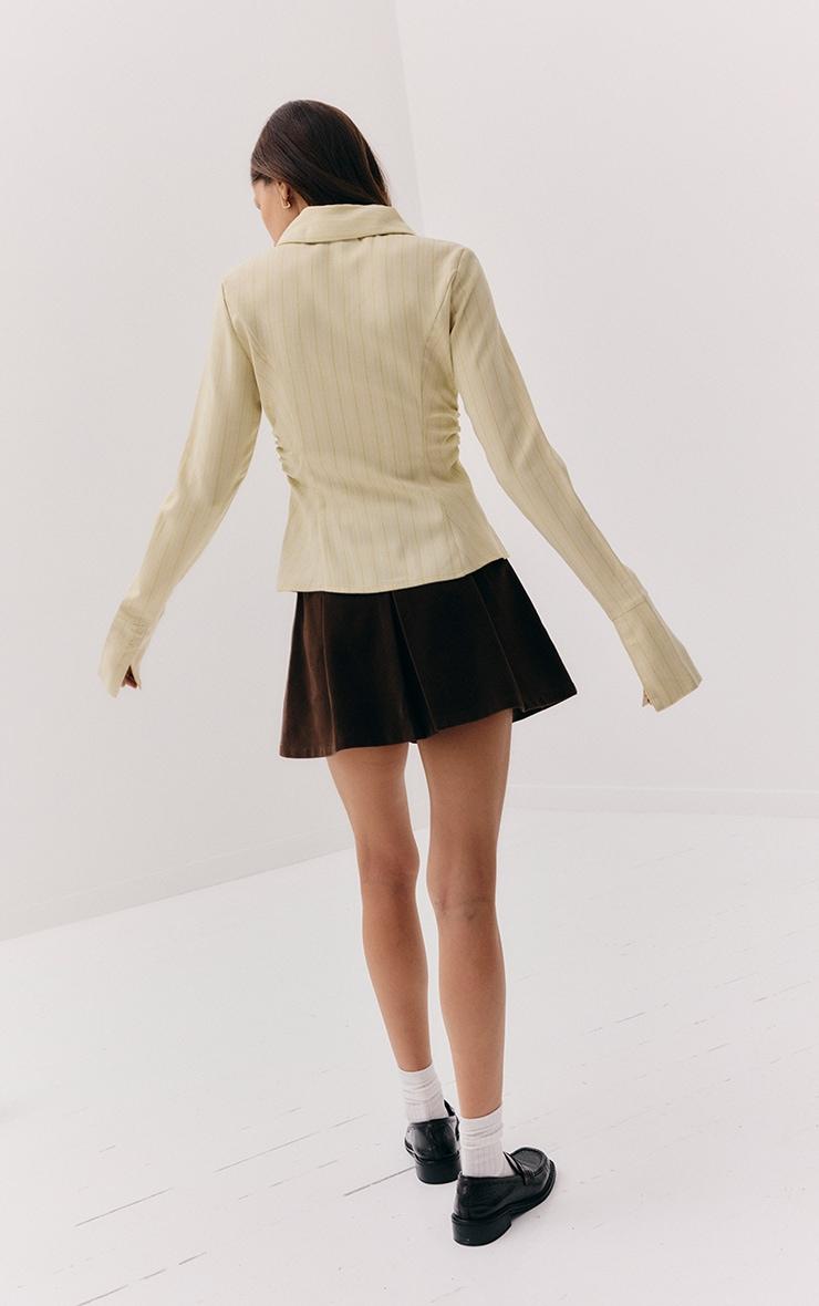 Chocolate Faux Suede Pleated Mini Skirt Product Image