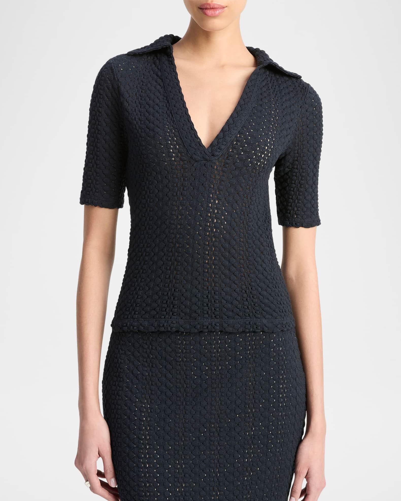 Knit Elbow-Sleeve Polo Top Product Image