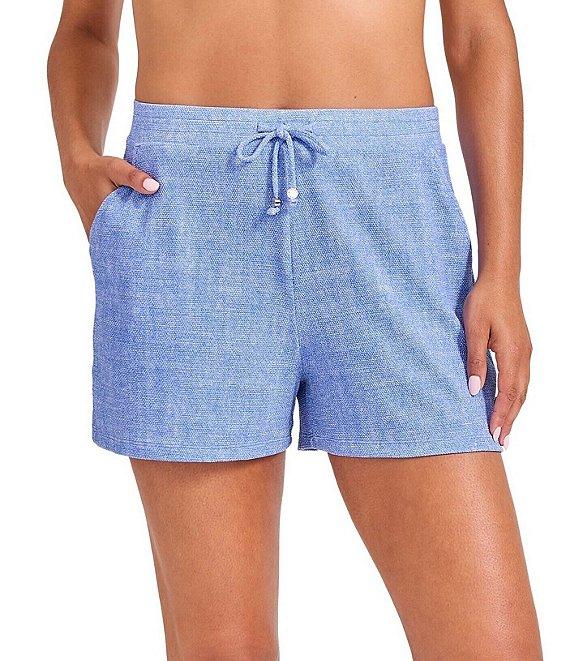 Tommy Bahama Island Cays Solid Textured Elastic Drawstring Waist Pull-On Swim Cover-Up Shorts Product Image
