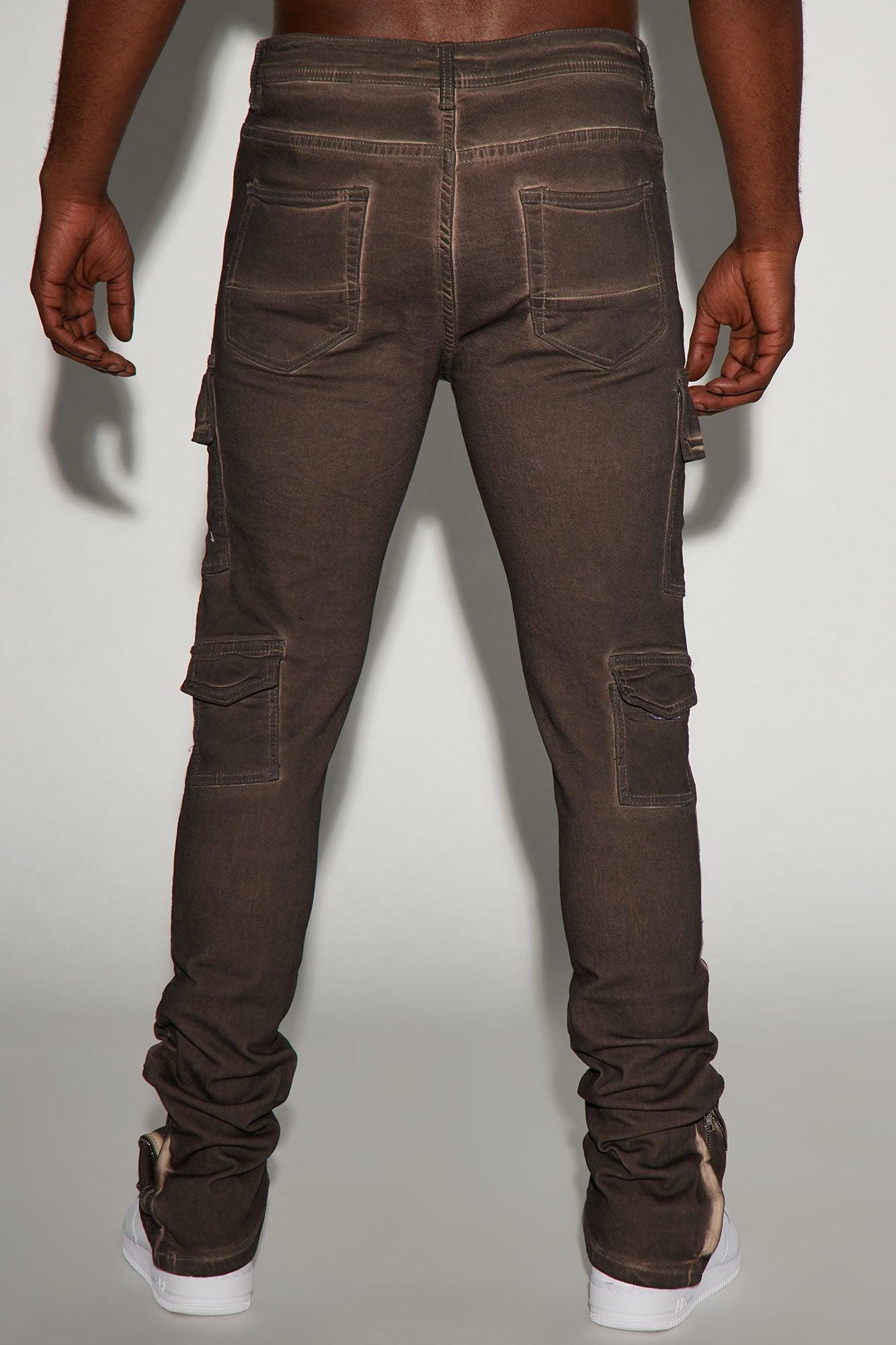 Triple Cargo Stacked Skinny Flare Jeans - Chocolate Product Image
