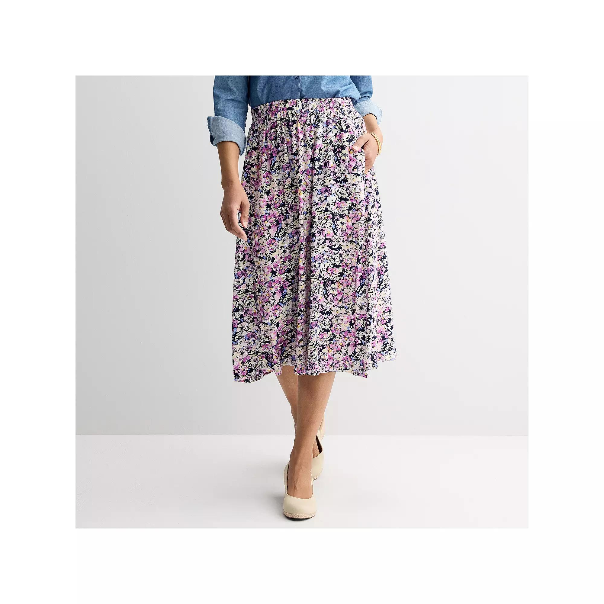 Women's Croft & Barrow® Elastic Waist Midi Skirt, Size: XL, Purple Spring Buds Product Image