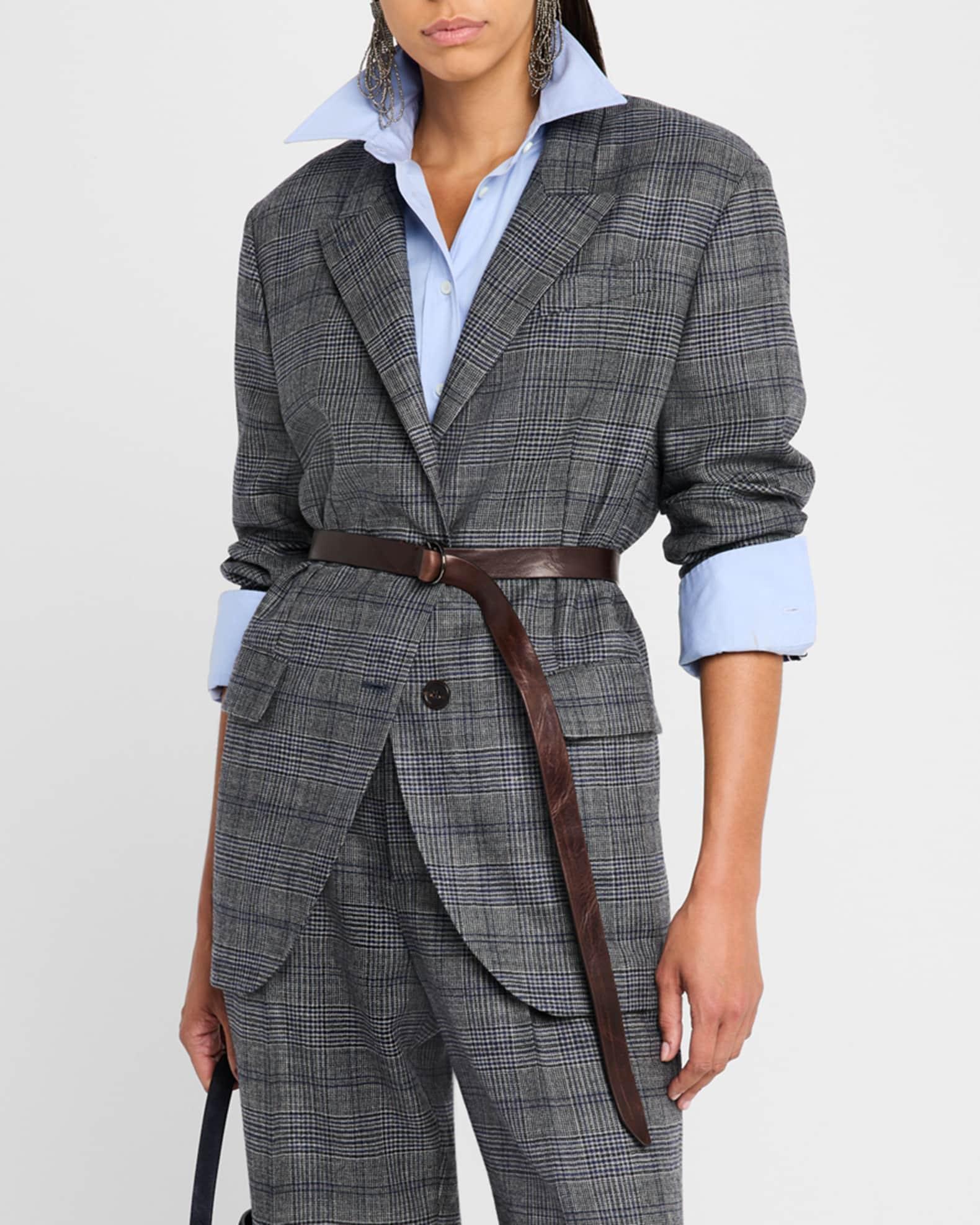 Belted Wool Prince Of Wales Single-Breasted Blazer Jacket Product Image