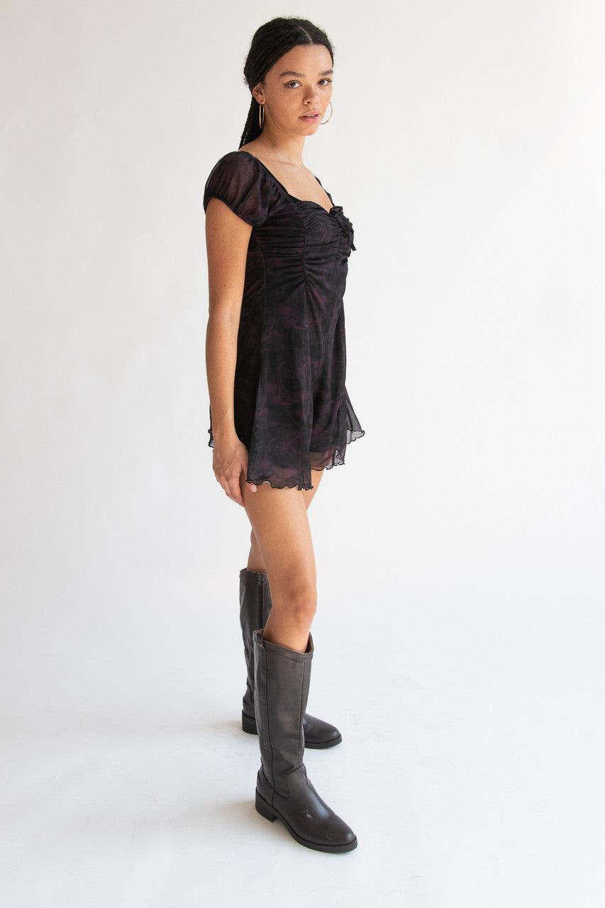 Mesh Ruched Dark Rose Romper Product Image
