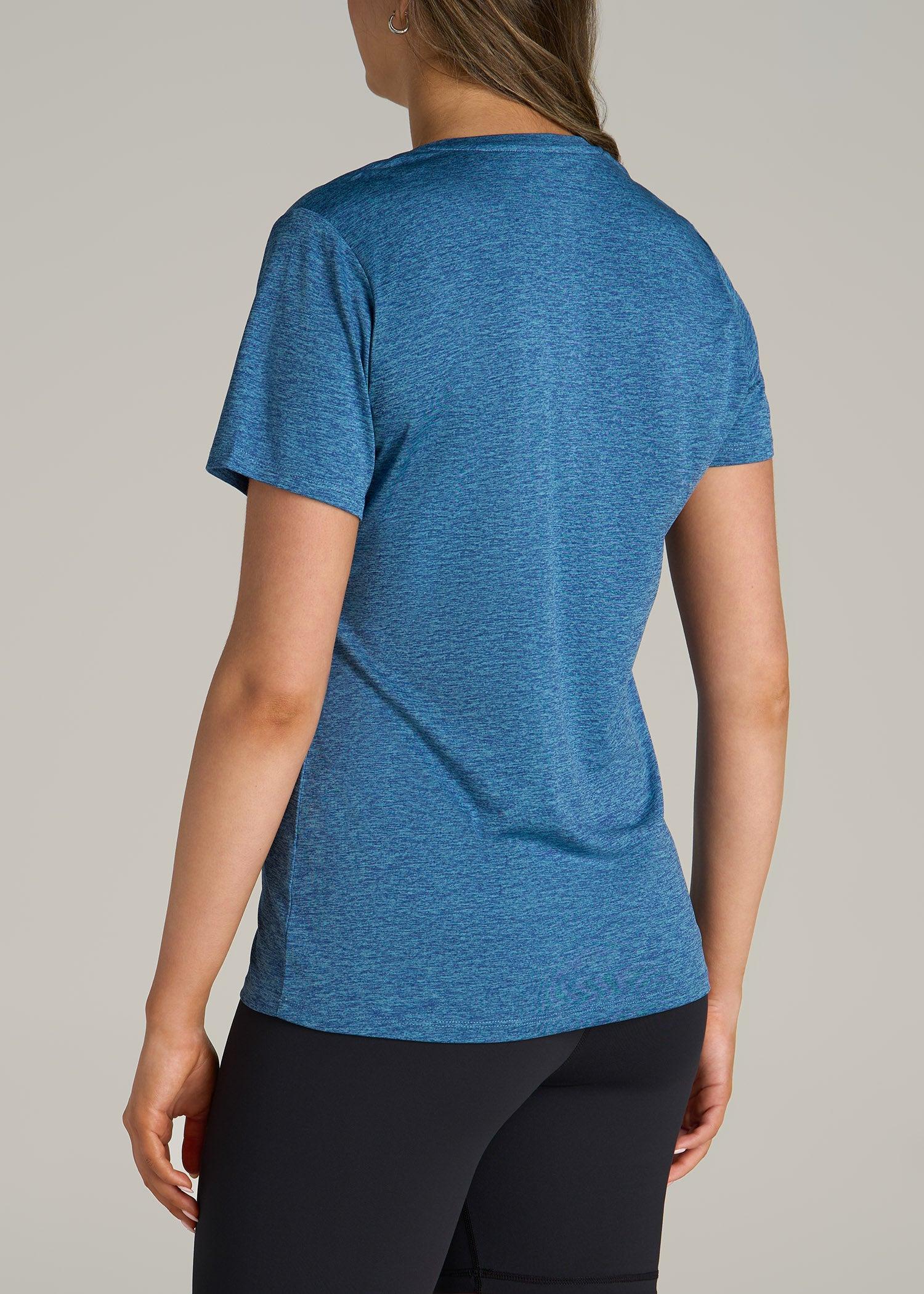Short Sleeve Active V Neck T-Shirt for Tall Women in Ocean Blue Space Dye Product Image