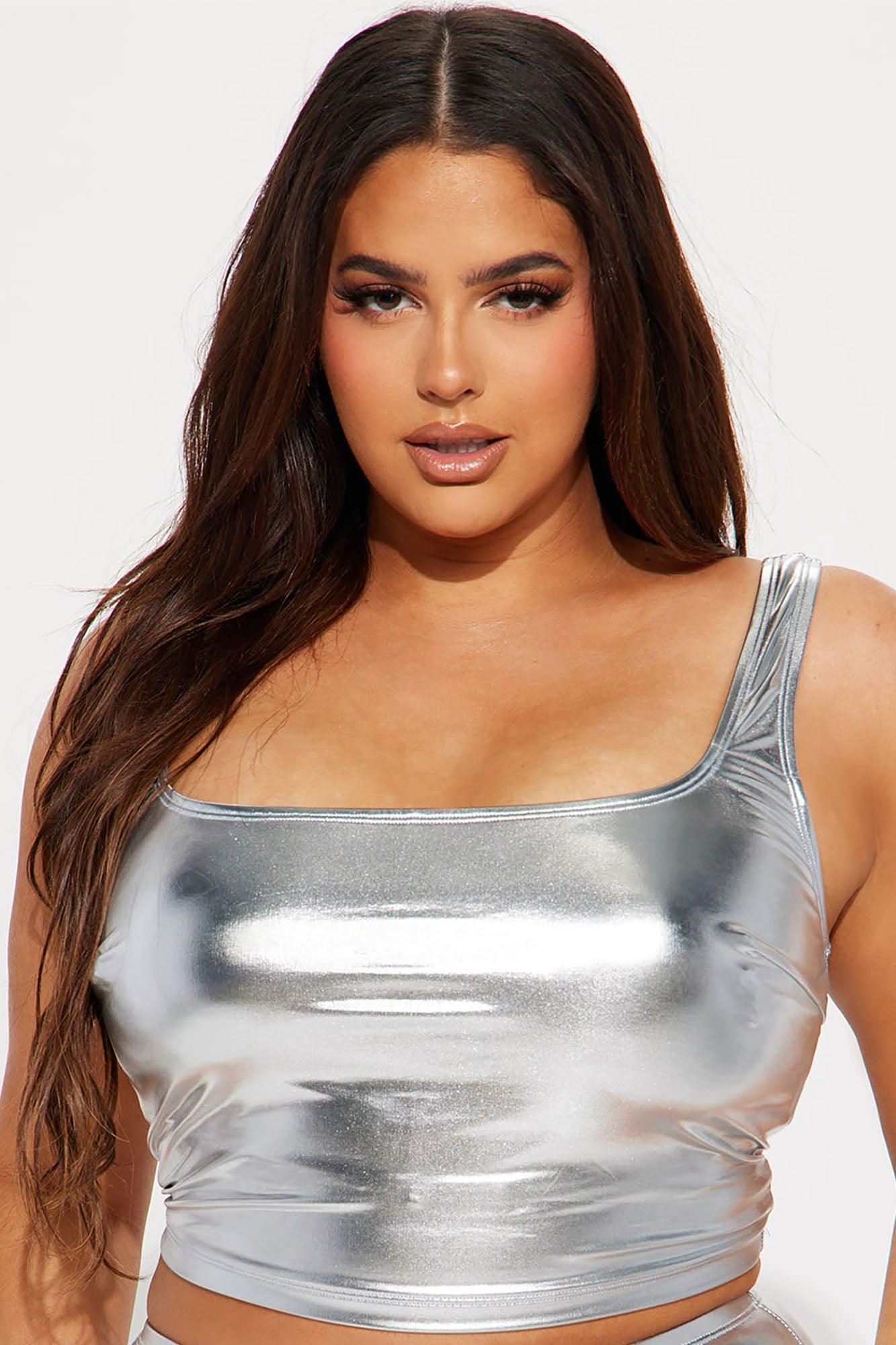 Maui Mix And Match Metallic Tank Bikini Top - Silver Product Image