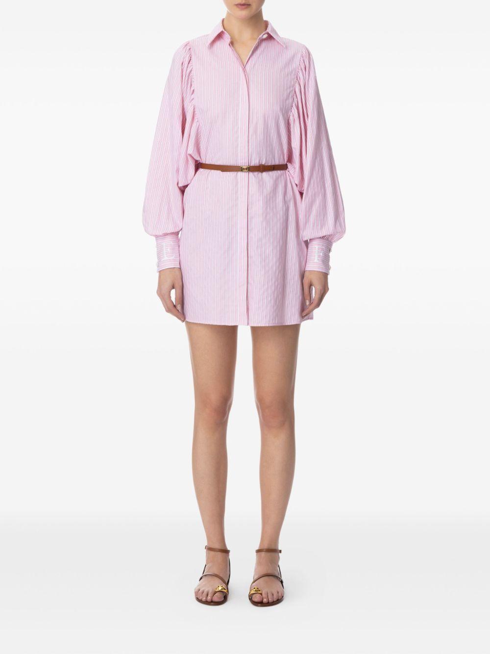 striped long-sleeved shirt mini day dress Product Image