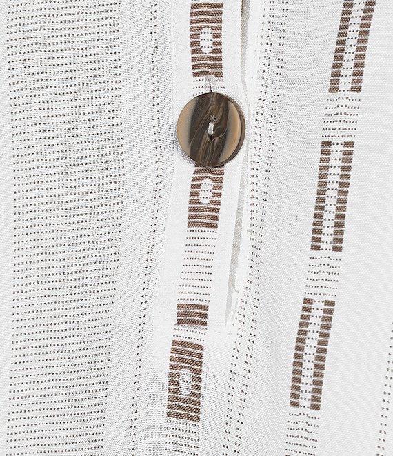 Ali Miles Stripe Dotted Geometric Linen Blend Wire Collar 3/4 Roll-Tab Sleeve Tunic Product Image