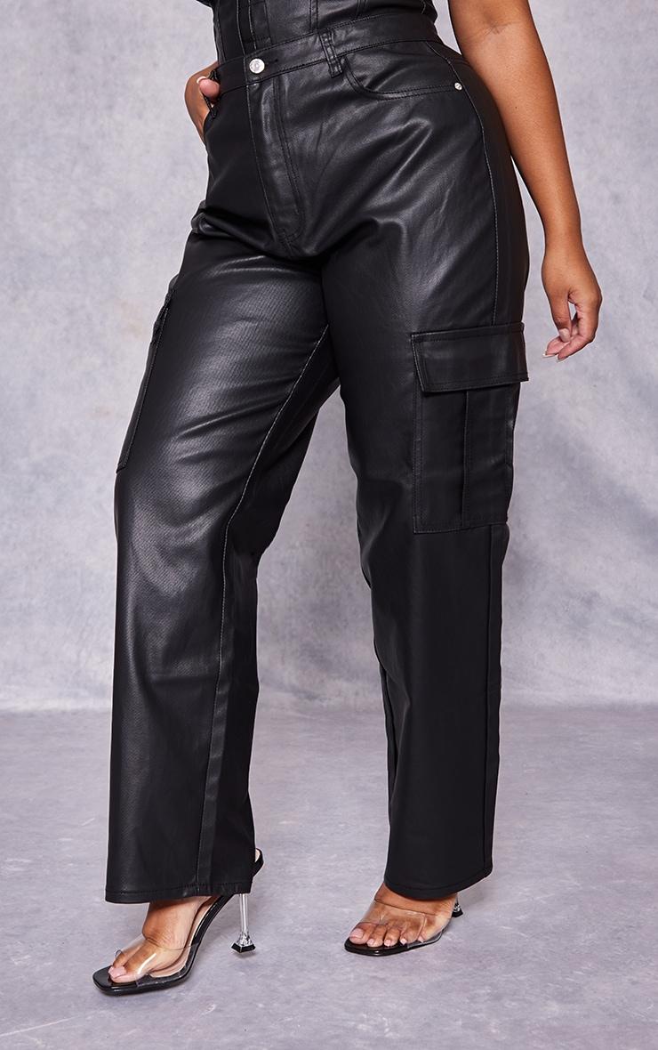 Plus Black Coated Denim Cargo Jeans Product Image