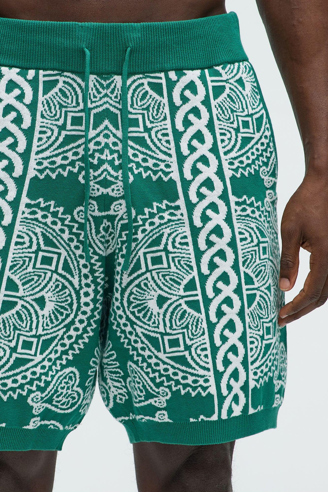 Ornate Jacquard Knitted Shorts - Green/combo Product Image