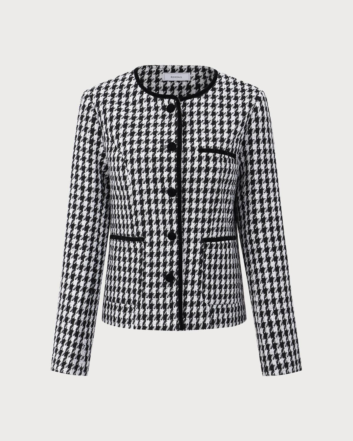 Black Single-Breasted Pocket Tweed Jacket Product Image