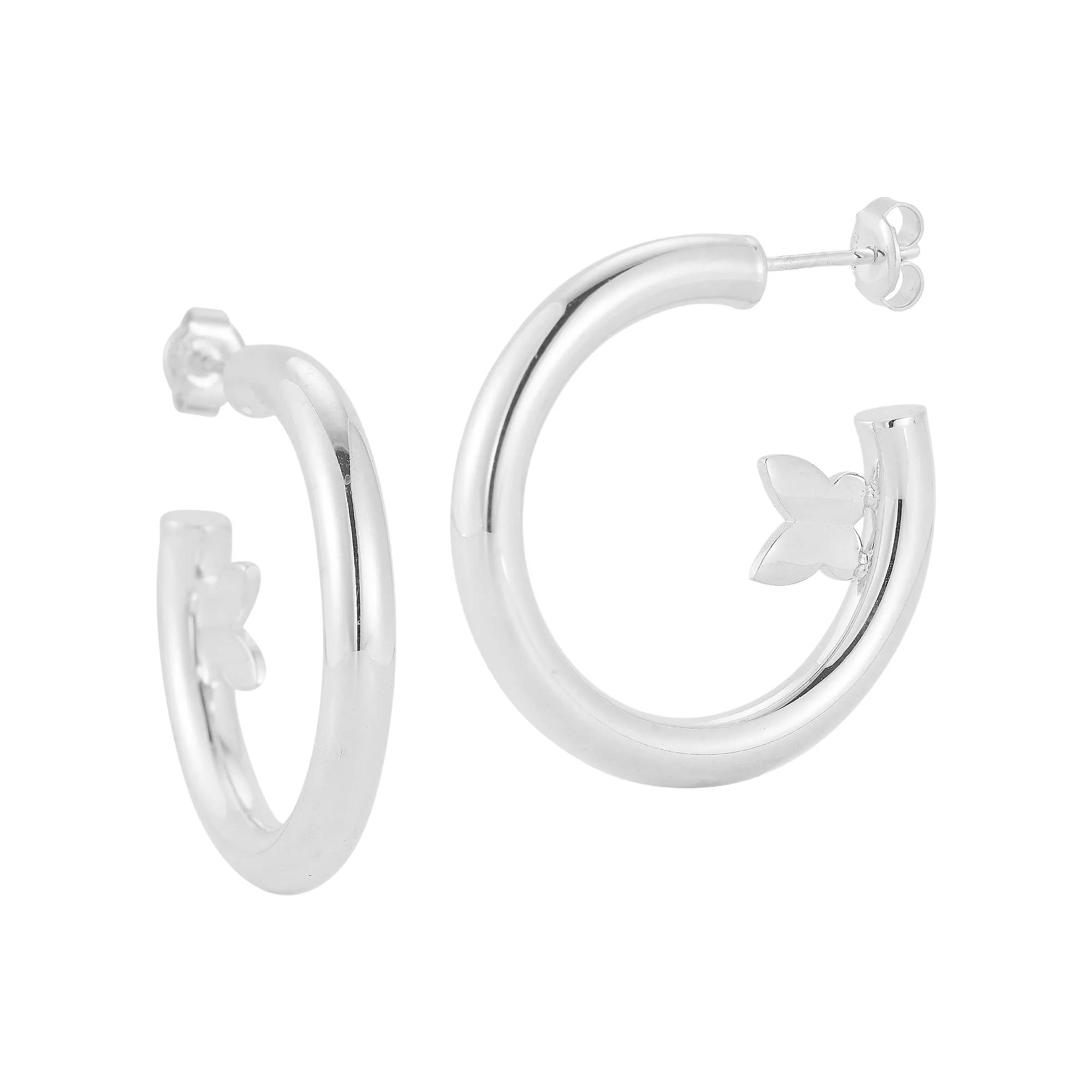 Sunkissed Sterling Butterfly Hoop Earrings, Women's, Silver Tone Product Image