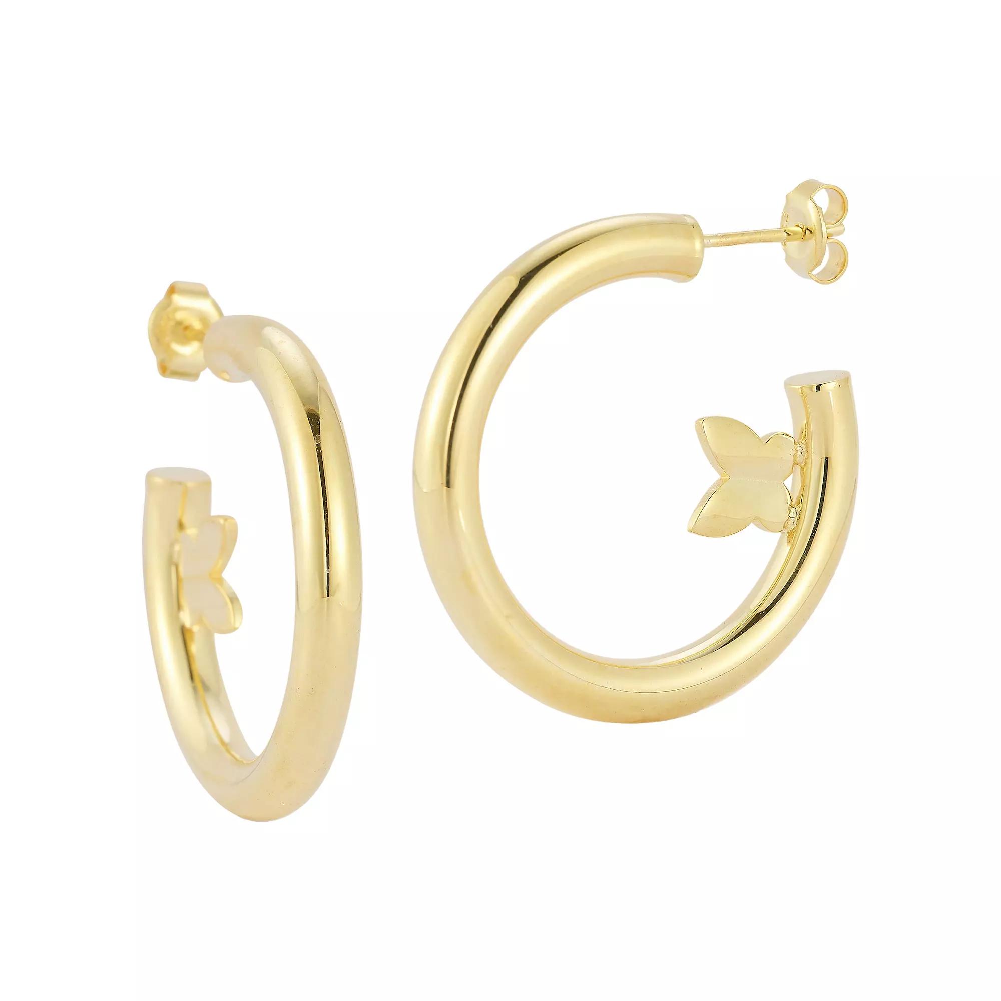 Sunkissed Sterling Butterfly Hoop Earrings, Women's, Gold Tone Product Image