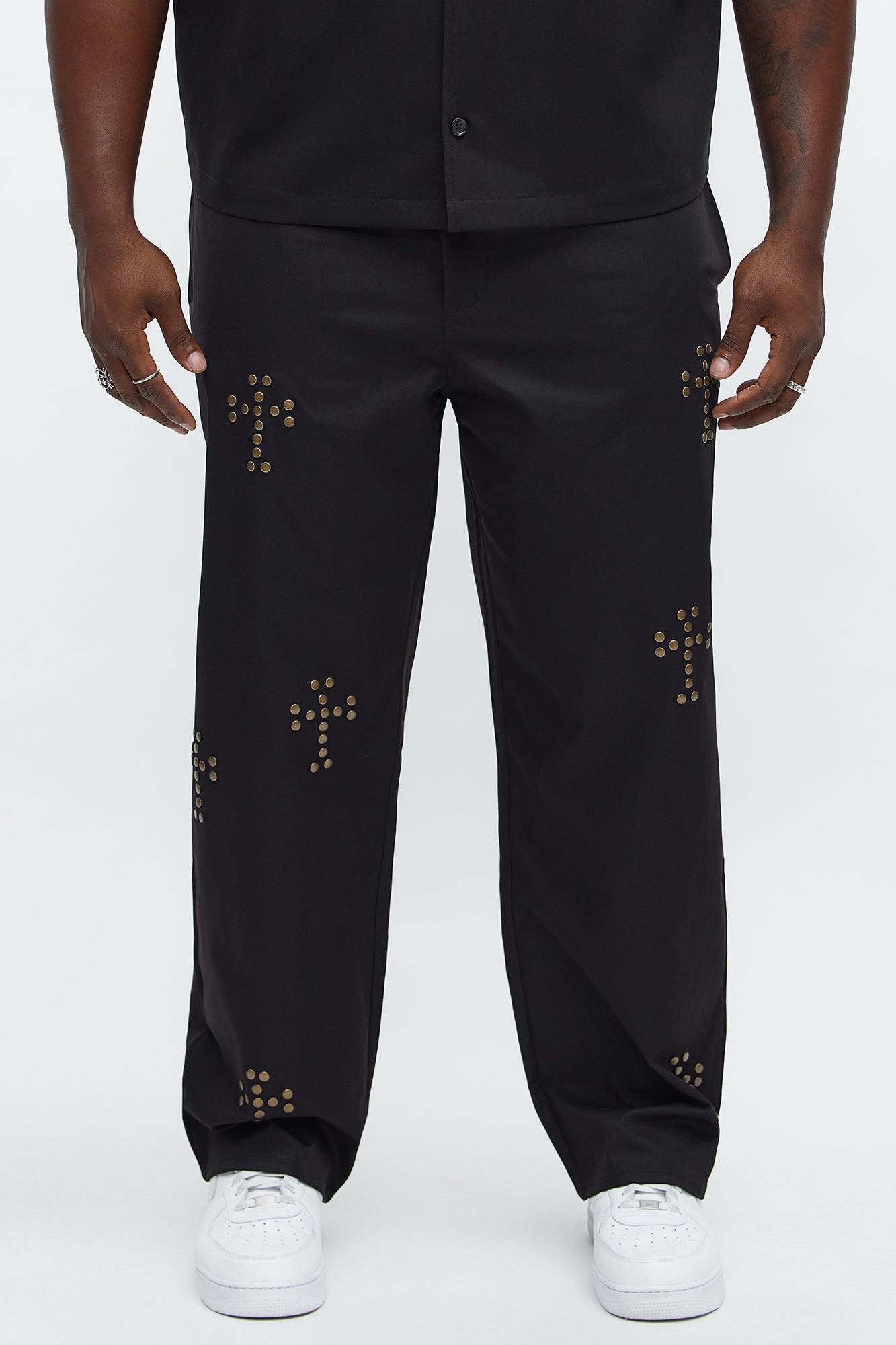 Straight Cross Me Studded Pants - Black Male Product Image