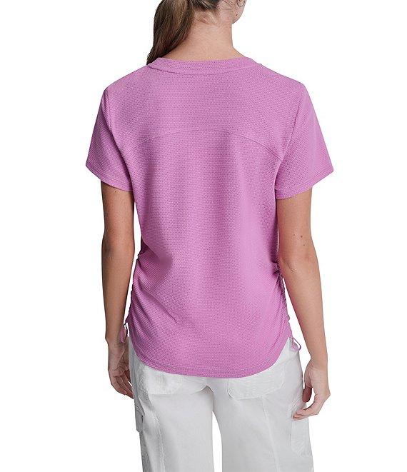DKNY Sport By Donna Karan Overtime Mesh Crew Neck Short Sleeve Bungee Ruched Tee Product Image