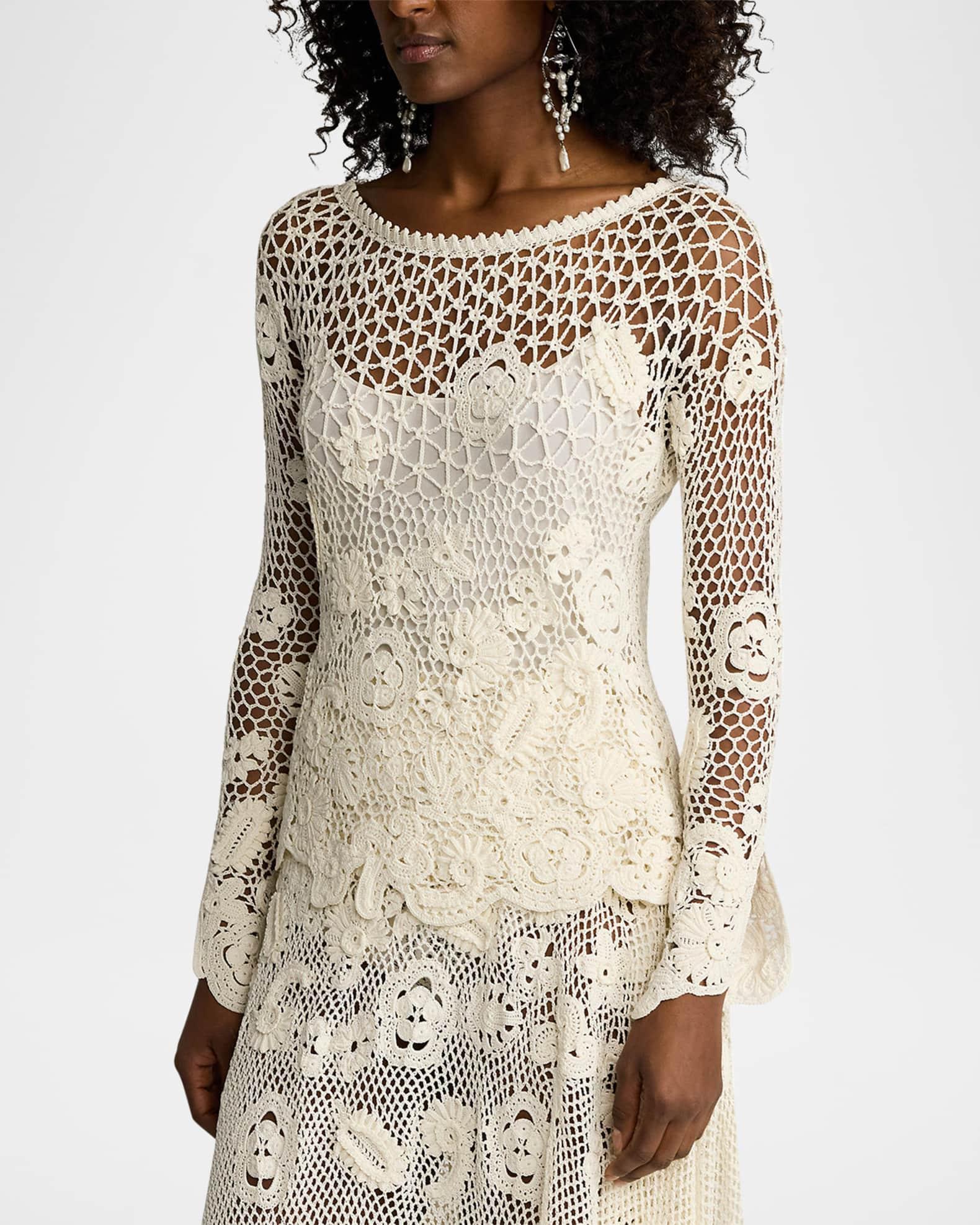 Floral Crochet Dolman-Sleeve Sweater Product Image