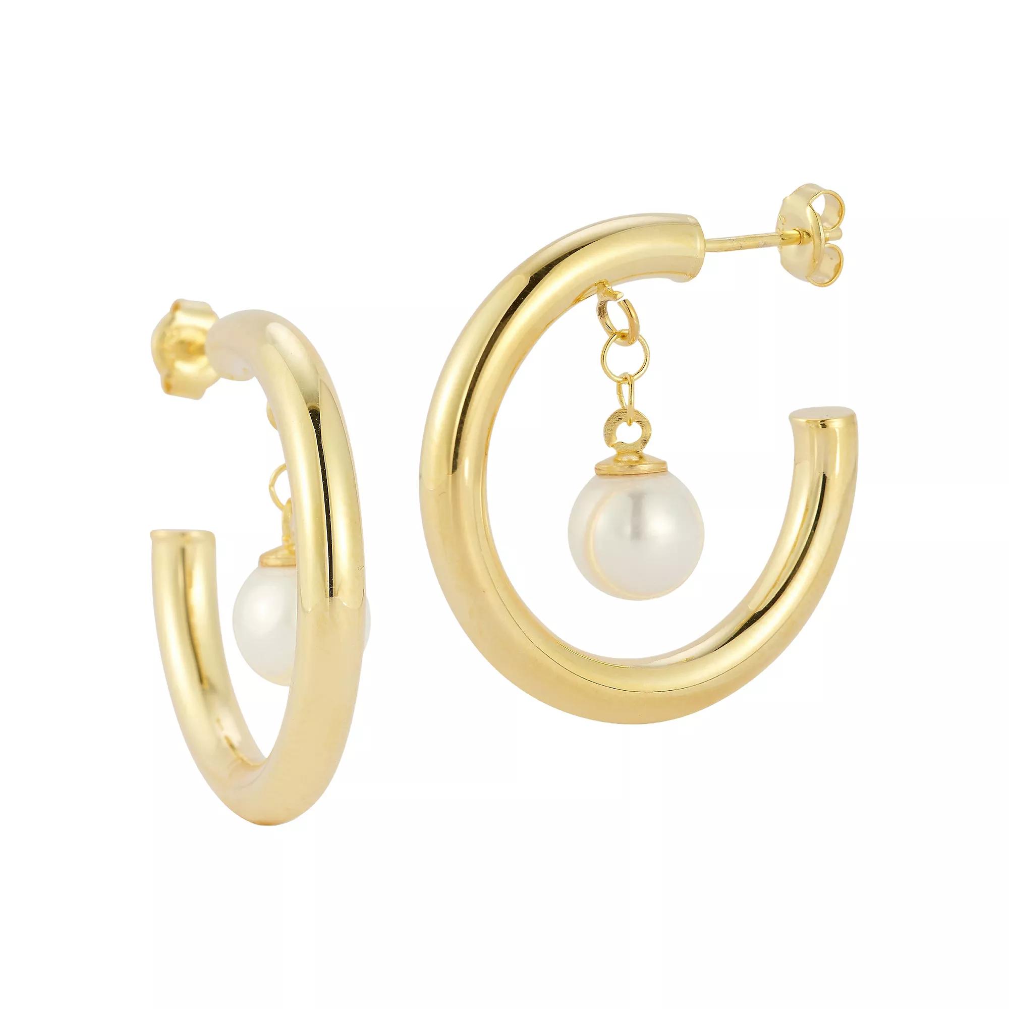 Sunkissed Sterling Freshwater Cultured Pearl Drop Hoop Earrings, Women's, Gold Tone Product Image