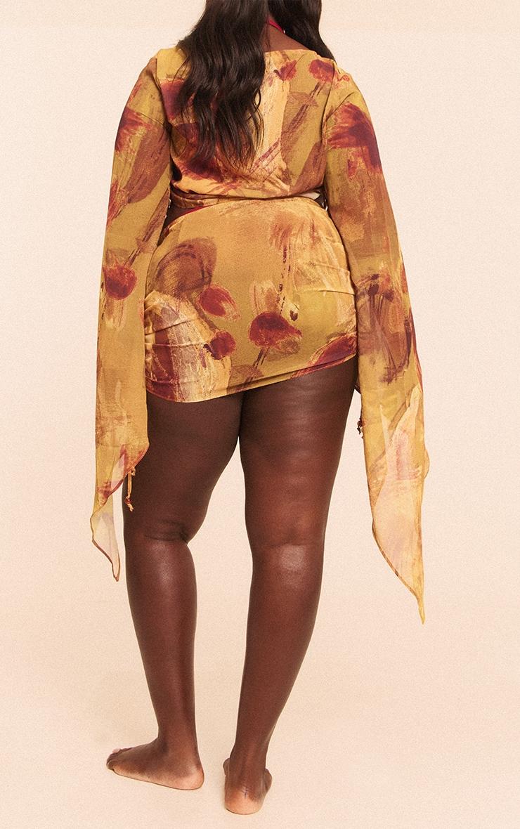 Plus Green Abstract Print Bead Trim Chiffon Beach Skirt Product Image