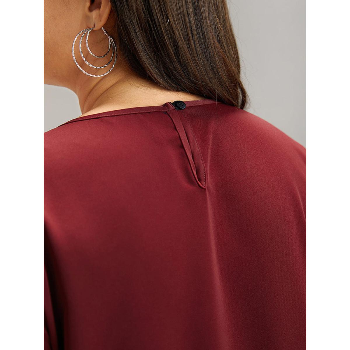 Plus Size Burgundy Anti-Wrinkle Keyhole Crochet Lace Mesh Ruffles Blouse Women Elegant Long Sleeve Keyhole Cut-Out Dailywear Blouses BloomChic 18-20/2X Product Image