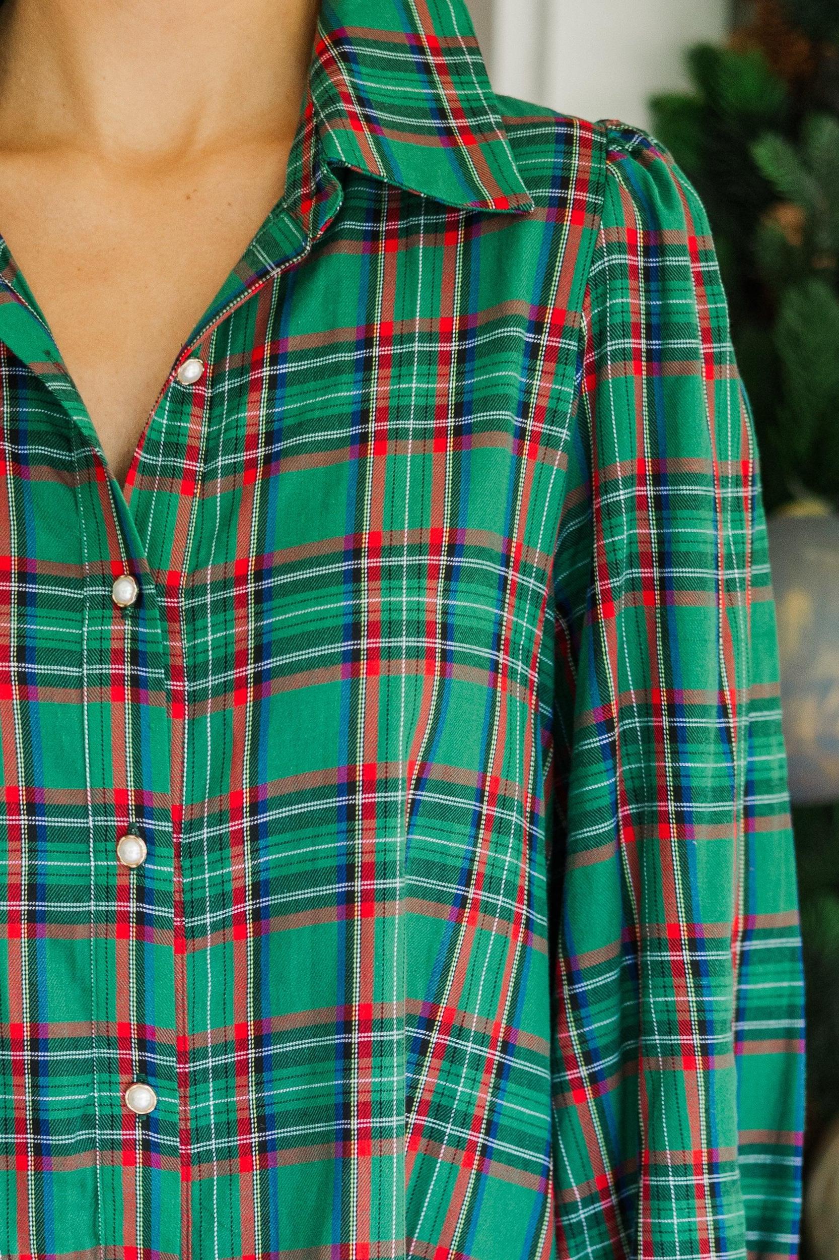 It's Your Place Green Plaid Button Down Dress Female Product Image