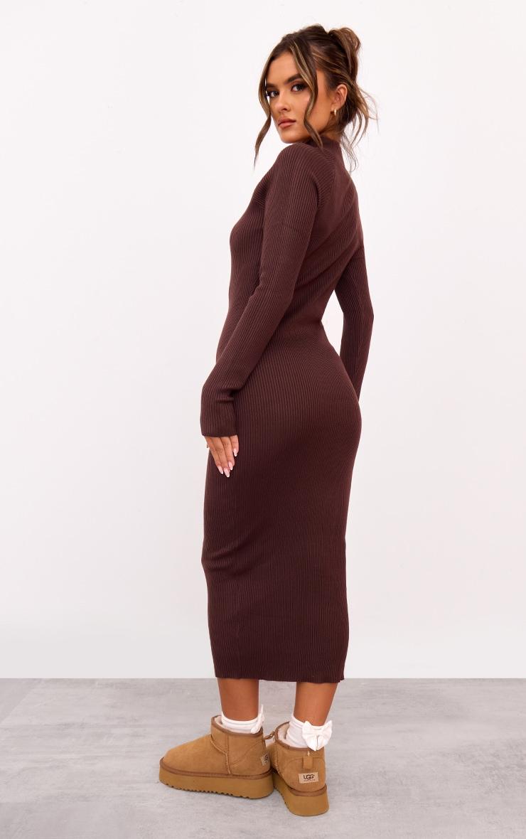 Chocolate Turtle Neck Knitted Bodycon Maxi Dress Product Image