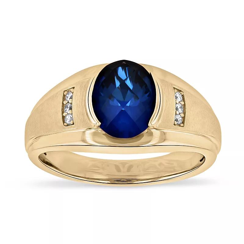 14k Gold Over Sterling Silver White and Blue Lab-Created Sapphire Men's Ring, Size: 11 Product Image
