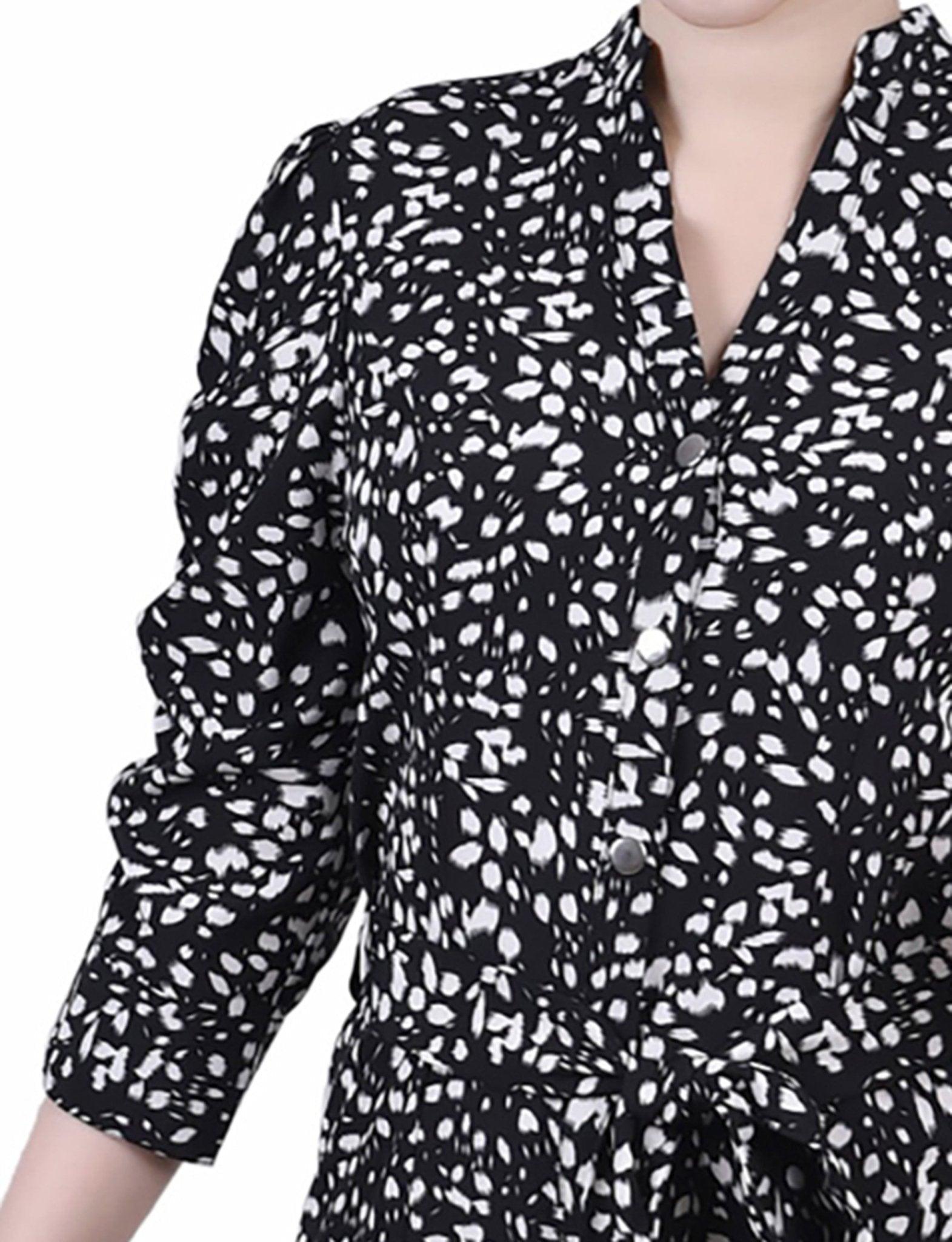 Ivory Flower 3/4 Rouched Sleeve Dress With Belt - Petite Product Image