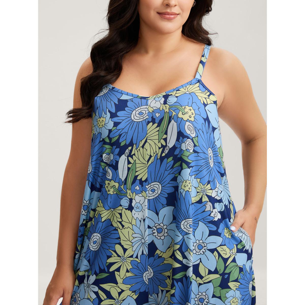 Plus Size DarkBlue Vivid Groove Stretchy Adjustable Jumpsuit Women Playful Sleeveless Non Casual Loose Jumpsuits BloomChic 18-20/2X Product Image