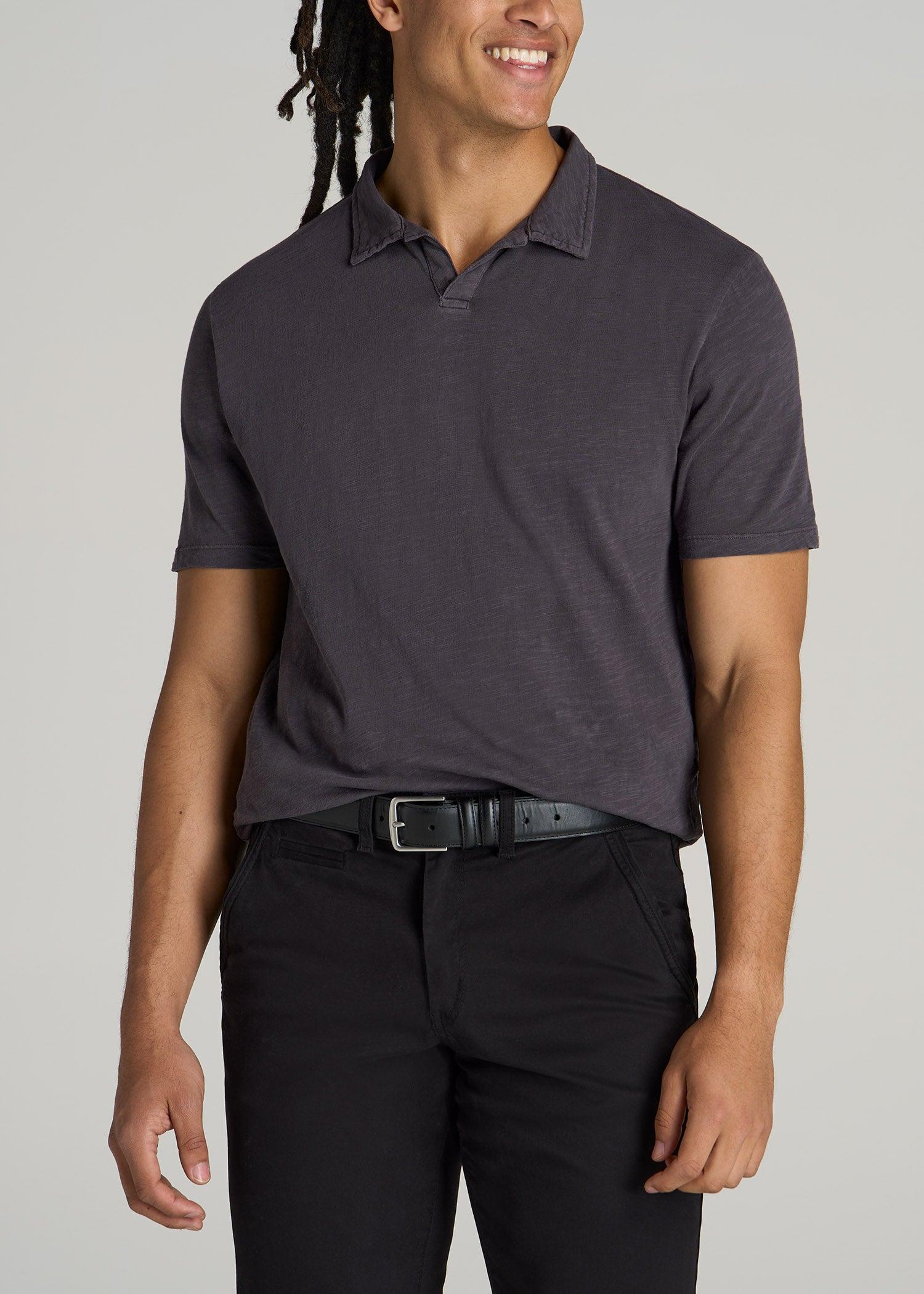 Slub Polo Shirt for Tall Men in Charcoal Male Product Image