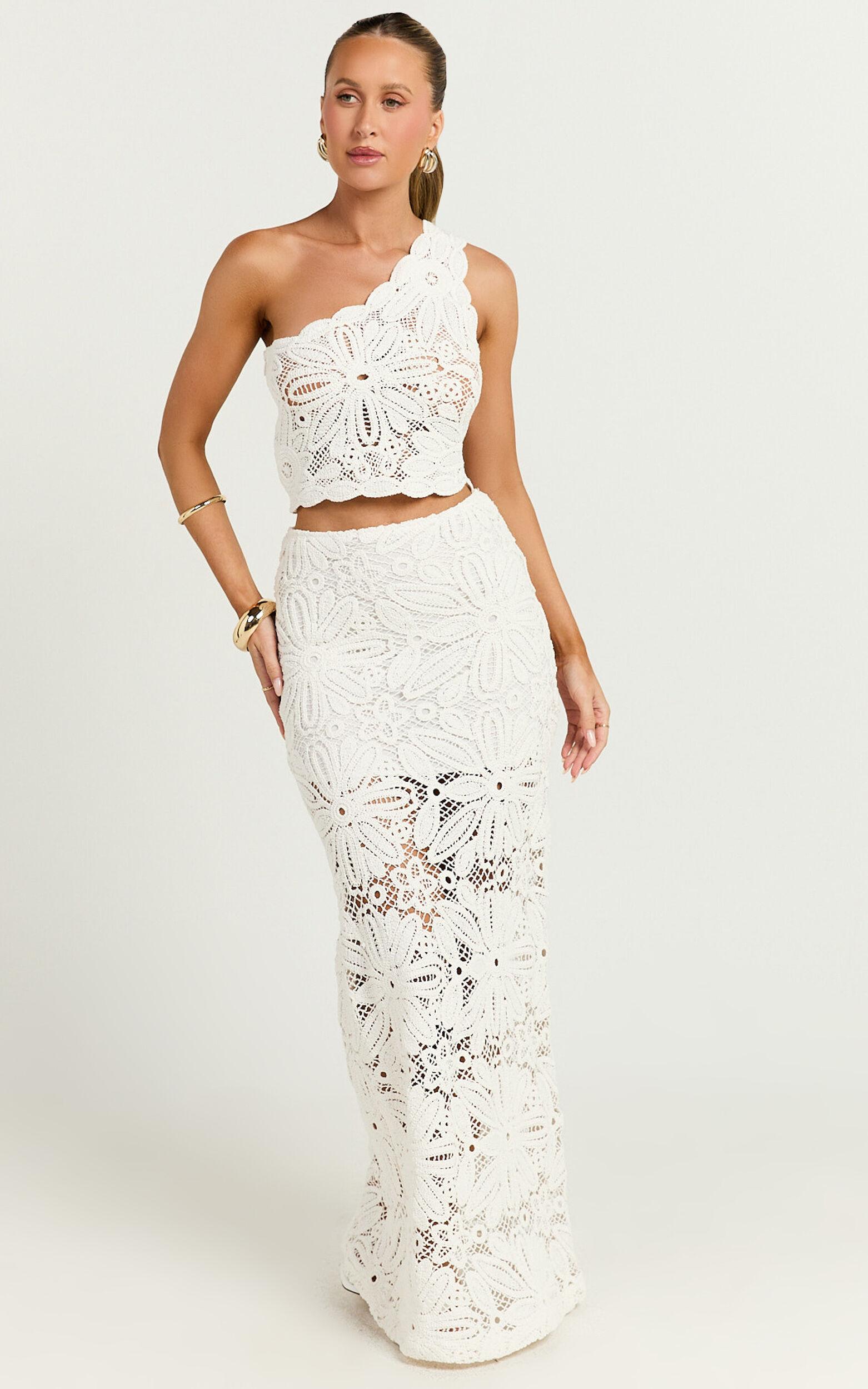 Charlene Top - Crochet One Shoulder Top in White Product Image