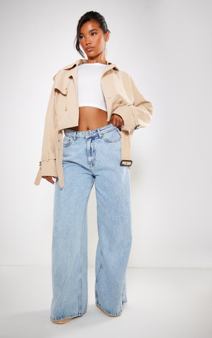 Beige Cropped Belted Hem Trench Coat Product Image