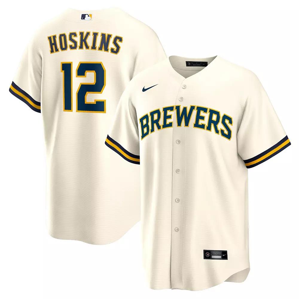 Men's Nike Rhys Hoskins Cream Milwaukee Brewers Home Replica Player Jersey,  Product Image