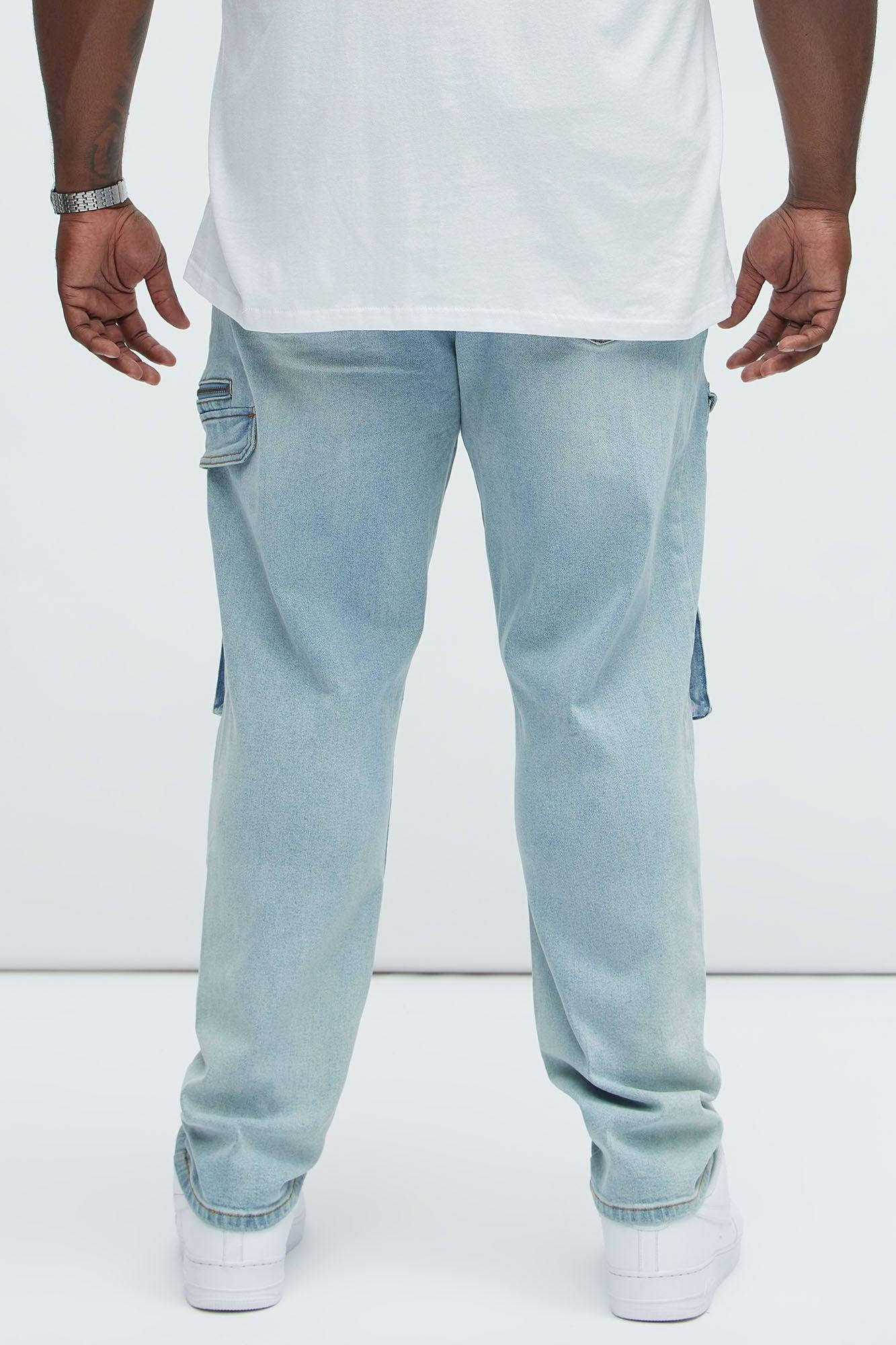Cargo Pocket Slim Taper Jeans - Light Blue Wash Product Image