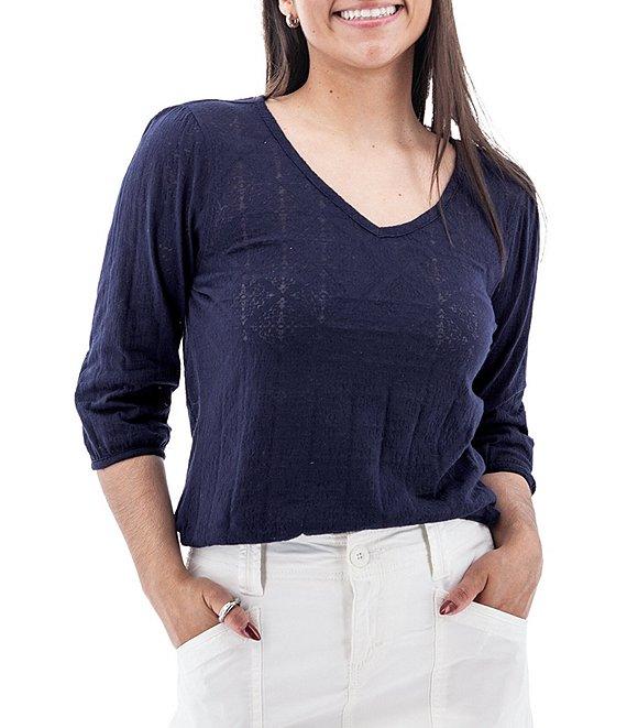 Aventura Maitland Organic Cotton Blend Burnout Single Knit Jersey V-Neck 3/4 Sleeve Top Product Image
