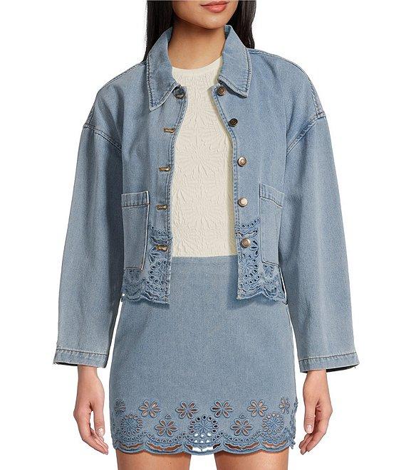 C&V Chelsea & Violet Eyelet Hem Coordinating Denim Jacket Product Image