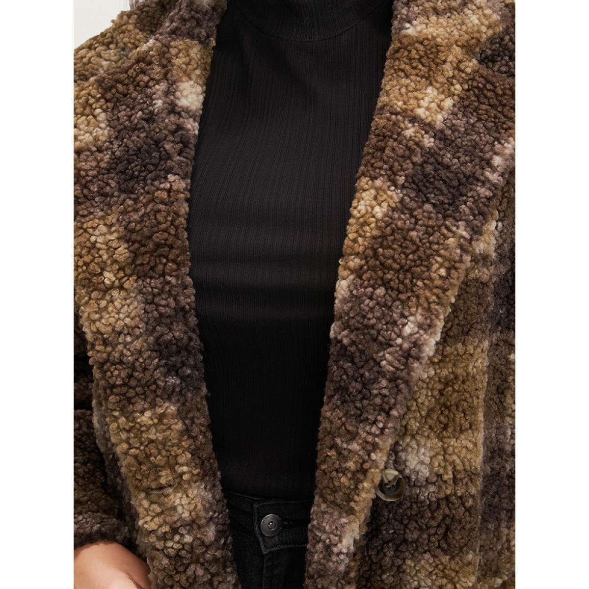 Plus Size Plaid Pocket Double Breasted Teddy Coat Women Tan Casual Pocket Ladies Dailywear Winter Coats BloomChic 12/L Product Image