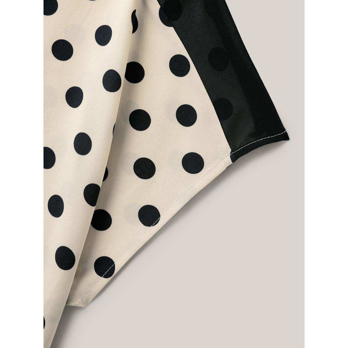 Plus Size Champagne Polka Dots Color Contrast Blouse Women Short sleeve V-neck Work Blouses BloomChic 26/4X Product Image