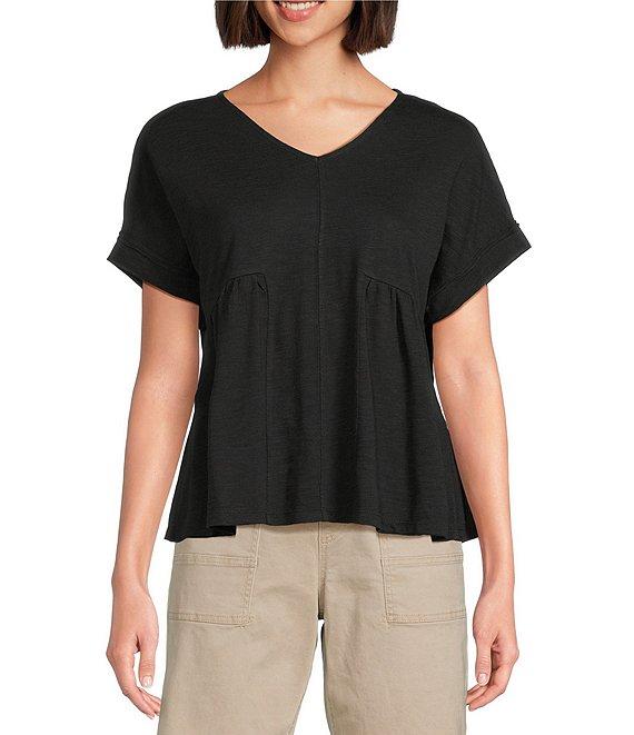 Westbound Knit V-Neck Flowy Short Sleeve Top Product Image