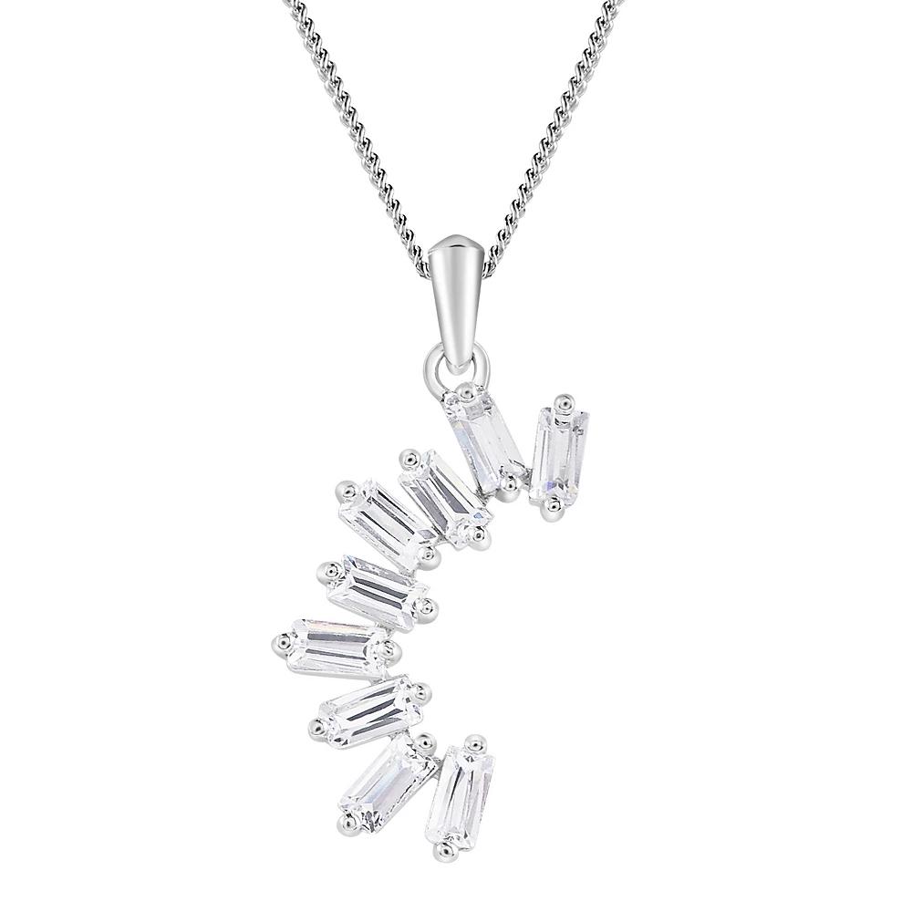 SIRI Sterling Silver Rhodium-Plated Cascading Stones Pendant with White Cubic Zirconia and 18" Chain, Women's Product Image