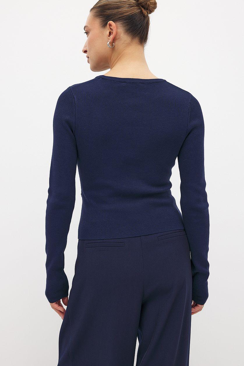 Ribbed Knitted Round Neck Top Product Image