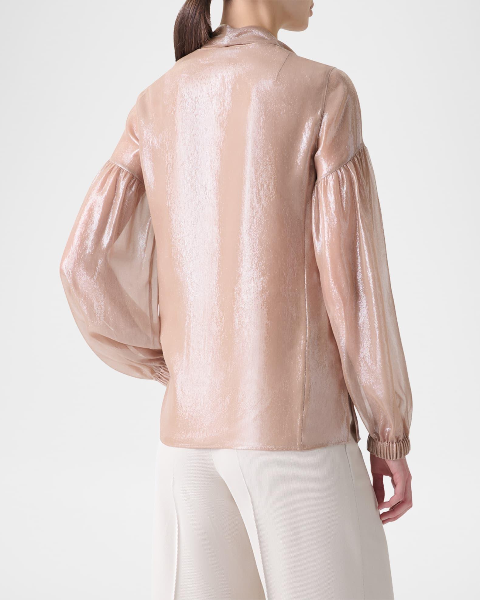 Metallic Silk Puff-Sleeve Neck-Scarf Blouse Product Image