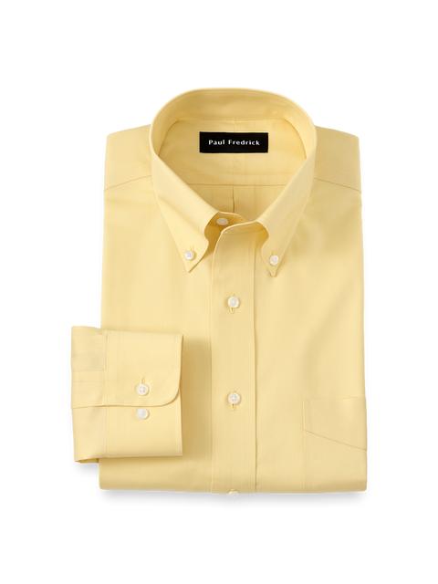 Non-Iron Cotton Pinpoint Solid Button Down Collar Dress Shirt - Yellow Product Image