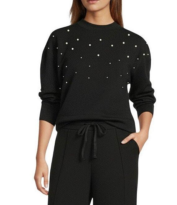 Antonio Melani Coordinating Long Sleeve Crew Neckline Embellished Pearl Pullover Top Product Image