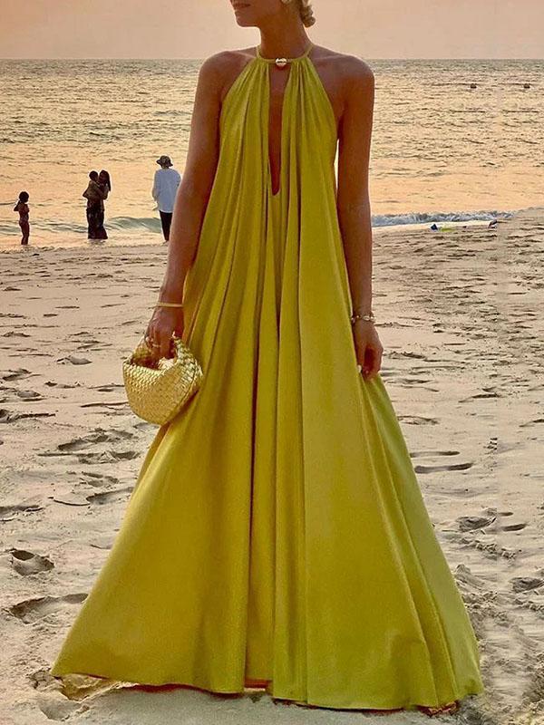 Sleeveless Solid Color Deep V-Neck Maxi Dresses Product Image
