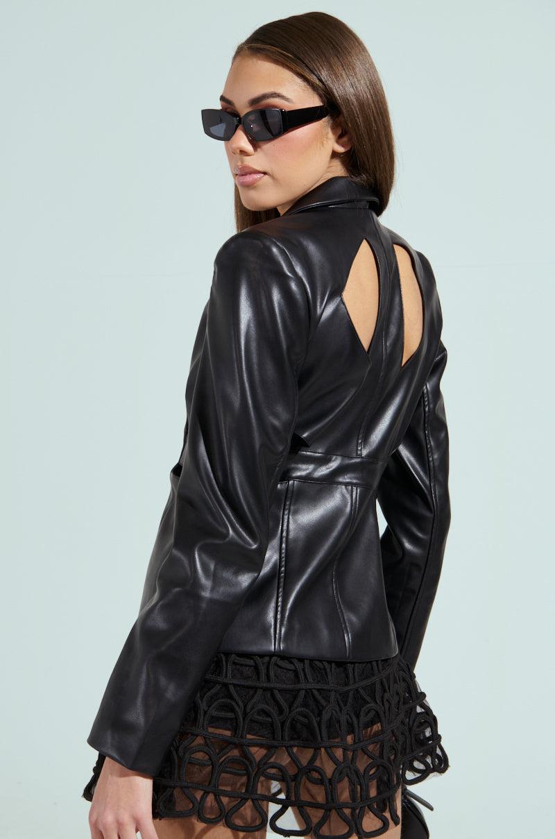 LUXE FAUX LEATHER CUTOUT BLAZER Product Image