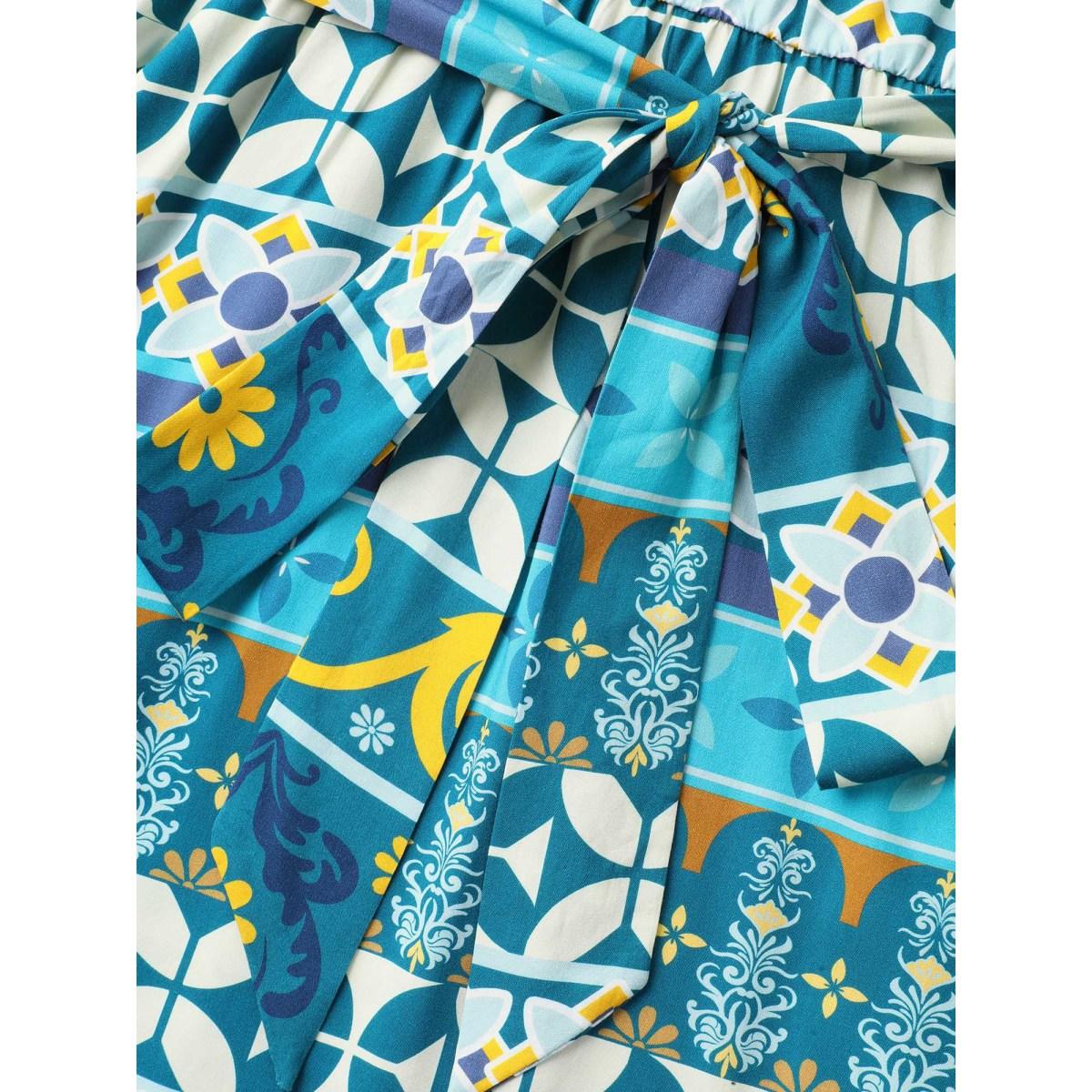 Plus Size Rayon Boho Stretchy Waist Pockets Midi Dress Multicolor Women V-neck Cap Sleeve Curvy BloomChic 12/L Product Image